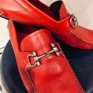 Authentic Ferragamo leather red loafers